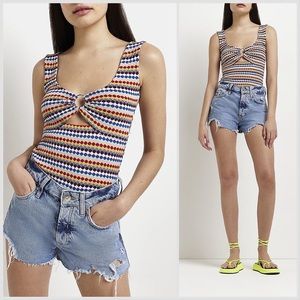 NWT River Island Blue Stripe Cut Out Top sz 2